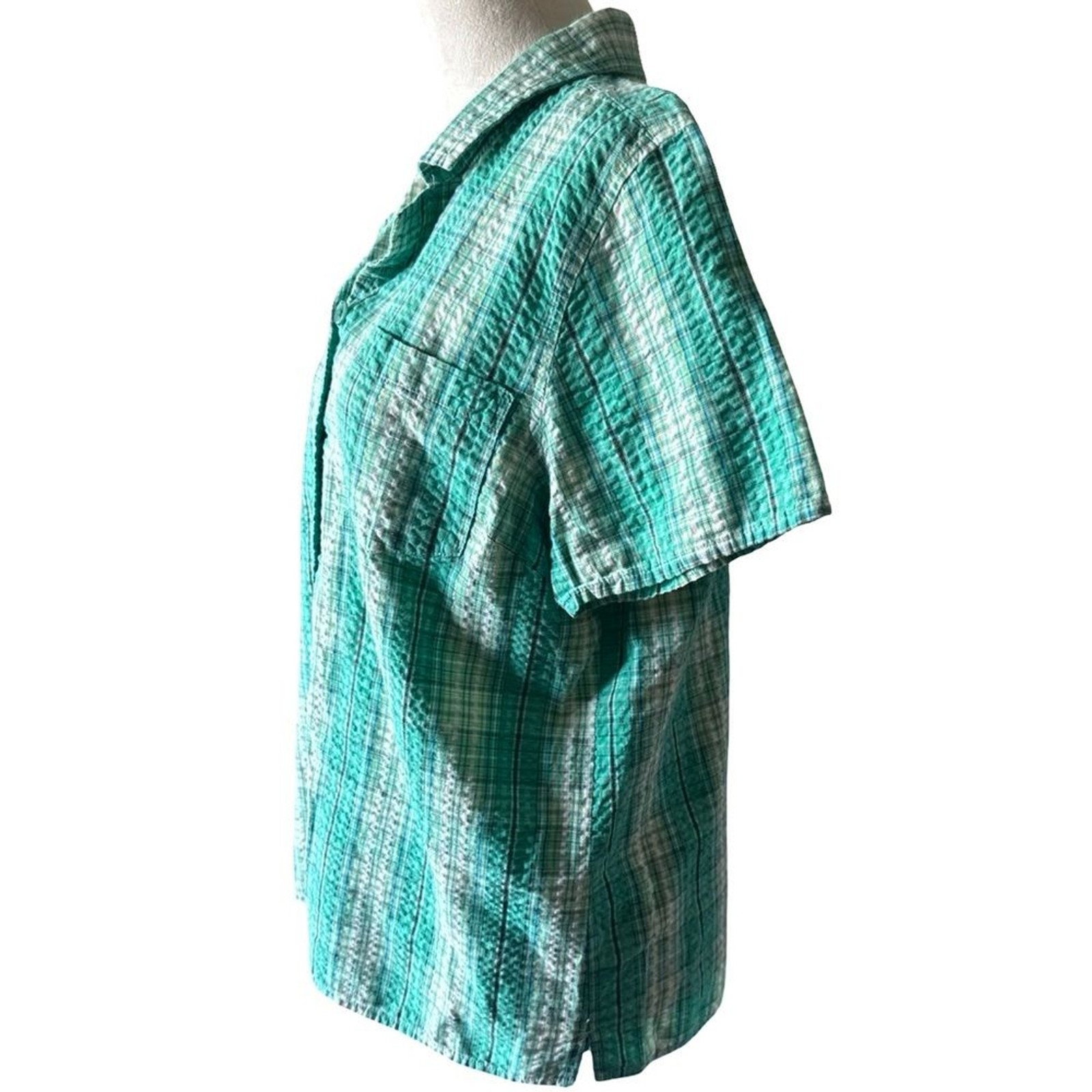 Cotton Basic Edition Green Plaid Button Down Shirt - image 5