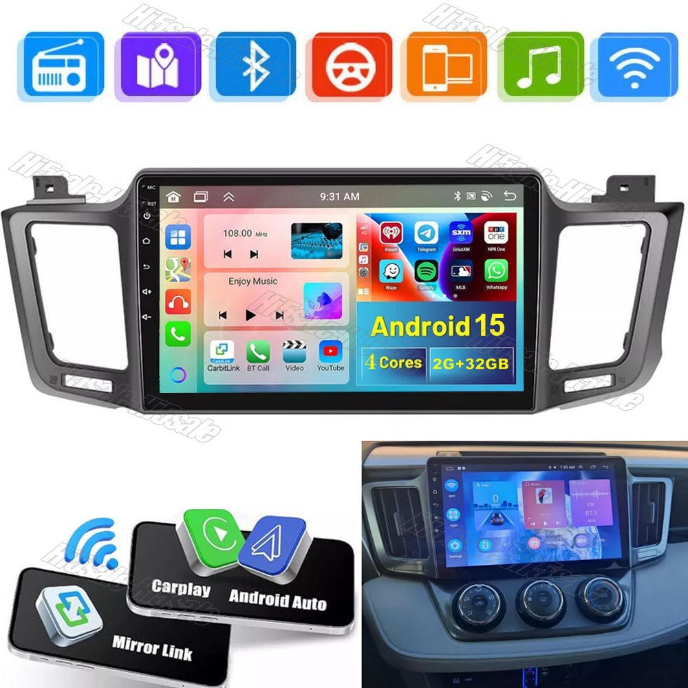 2+32G Carplay Android 15 Car Stereo Radio For Toyota RAV4 2013-2018 GPS BT WIFI