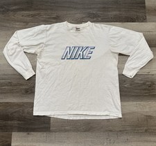 Vintage 90s Nike Logo Spell Out Large Long Sleeve T Shirt Made In USA White Y2K