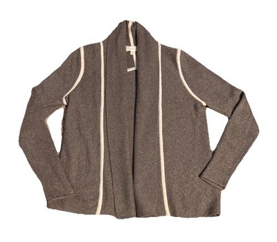 Women s Nurture Light Brown Open Front Ivory Trim Cardigan Size S