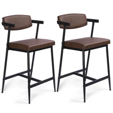 Bar Stools Set of 2, Counter Height Bar Stools with Back and Arms, 26" Barsto...