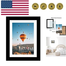 5x7 Picture Frame Black with 4x6 Mat for Wall Hanging or Tabletop, Display Ph...