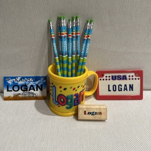 Personalized Mug Name Plates Rubber Stamp Pencils - Logan Lot!