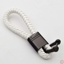 Braided Leather Car Key fob Keychain with D RingCol Color: White, Black D Hook