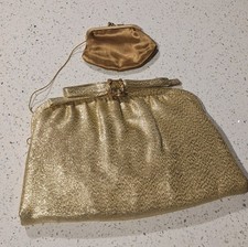Vintage AFTER FIVE Gold Tone Clutch Evening Bag w/ Coin Purse Chain USA