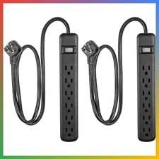 6 Outlet Surge Protector Power Strip 3 Ft Black 2 Pack Heavy Duty