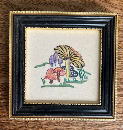 Packard & Ord Framed Tiled Field Mushrooms Wild Flower Series c1946