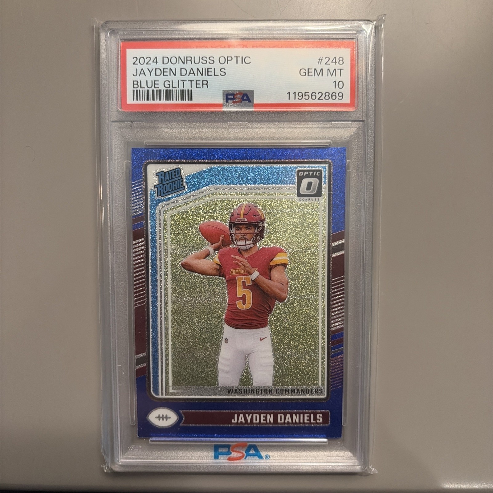 2024 Panini Donruss Optic Jayden Daniels Rated Rookie Blue Glitter #248 PSA 10