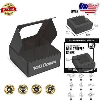 Durable 100 Black Mini Treat Boxes 3.5'' Square Window Gift Box