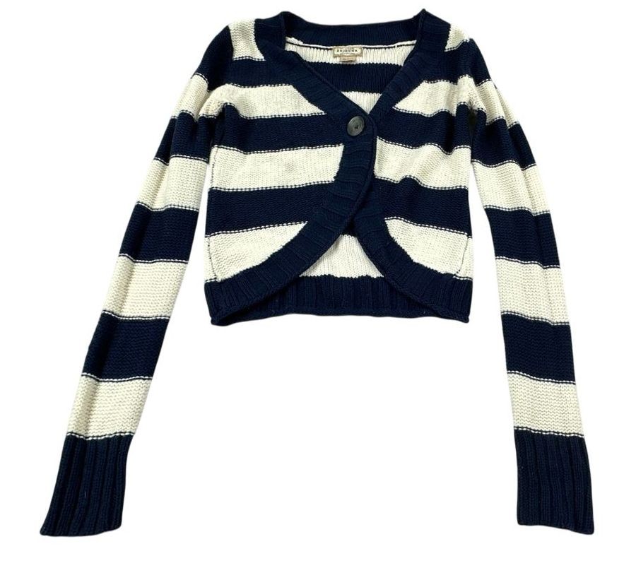 Arizona Jean Navy White Y2K Preppy Grunge Cropped Cardigan Sweater Women Size M