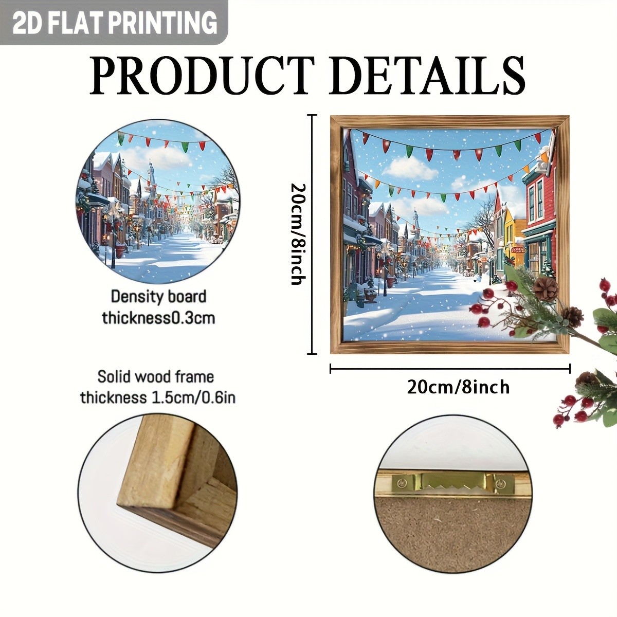 Rustic Spurce Tree Snowy Christmas Town Colorful Street Rustic Farmhouse Wooden Wall Art ...