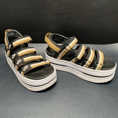 Nike Icon Classic Womens Sz 8 Black White Gold Platform Sandals DH0224-002
