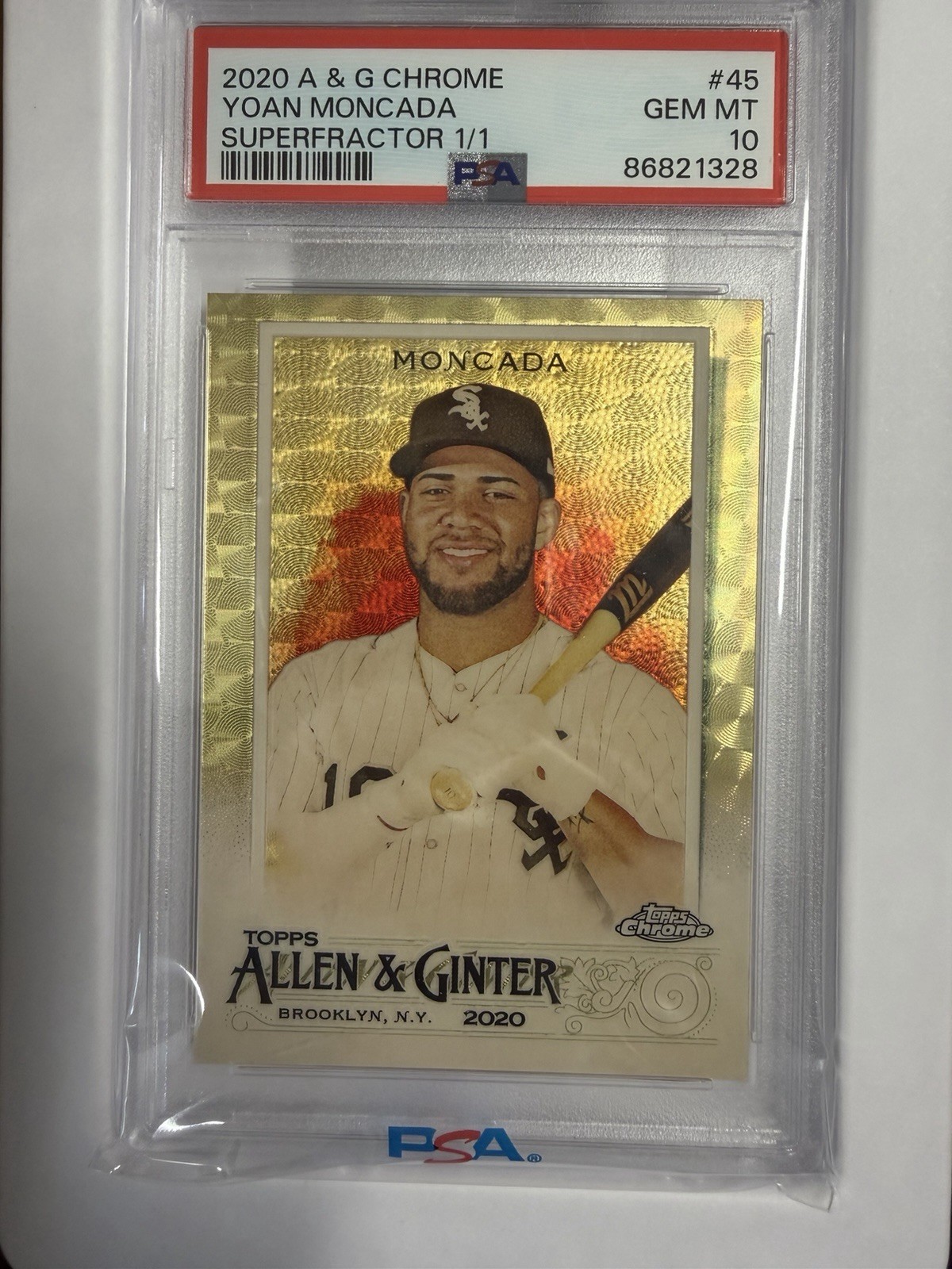2020 Topps Chrome Allen & Ginter Yoan Moncada #45 Superfractor 1/1 PSA 10 GEM MT view 2