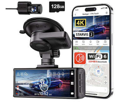New Dash Cam Redtiger F7N Touch 4K W/ 128GB Card 5.8G WiFi GPS Voice Control