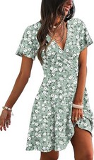 Womens Casual Dresses Wrap V Neck Dress A-Line Ruffle Sleeve Summer Sundress