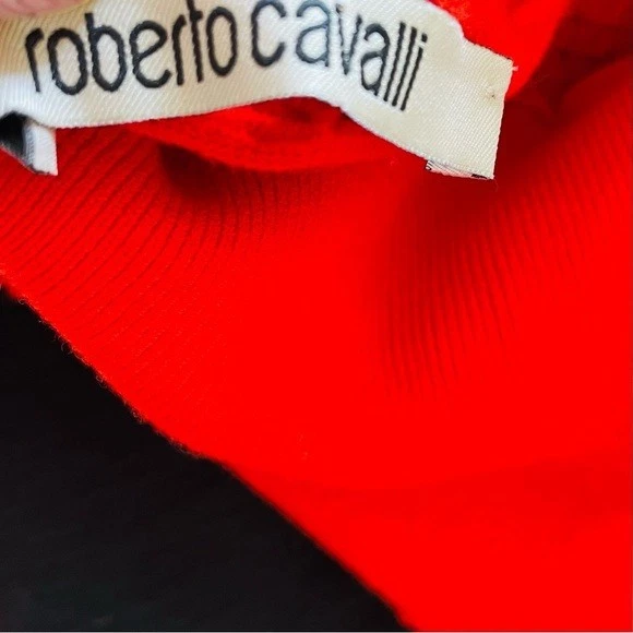 Roberto Cavalli SIZE 34 red seamless laser cut turtleneck long sleeve knit top - Image 4 of 4
