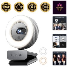 2K Quad HD Webcam with Adjustable Ring Light and Microphone - USB Streaming
