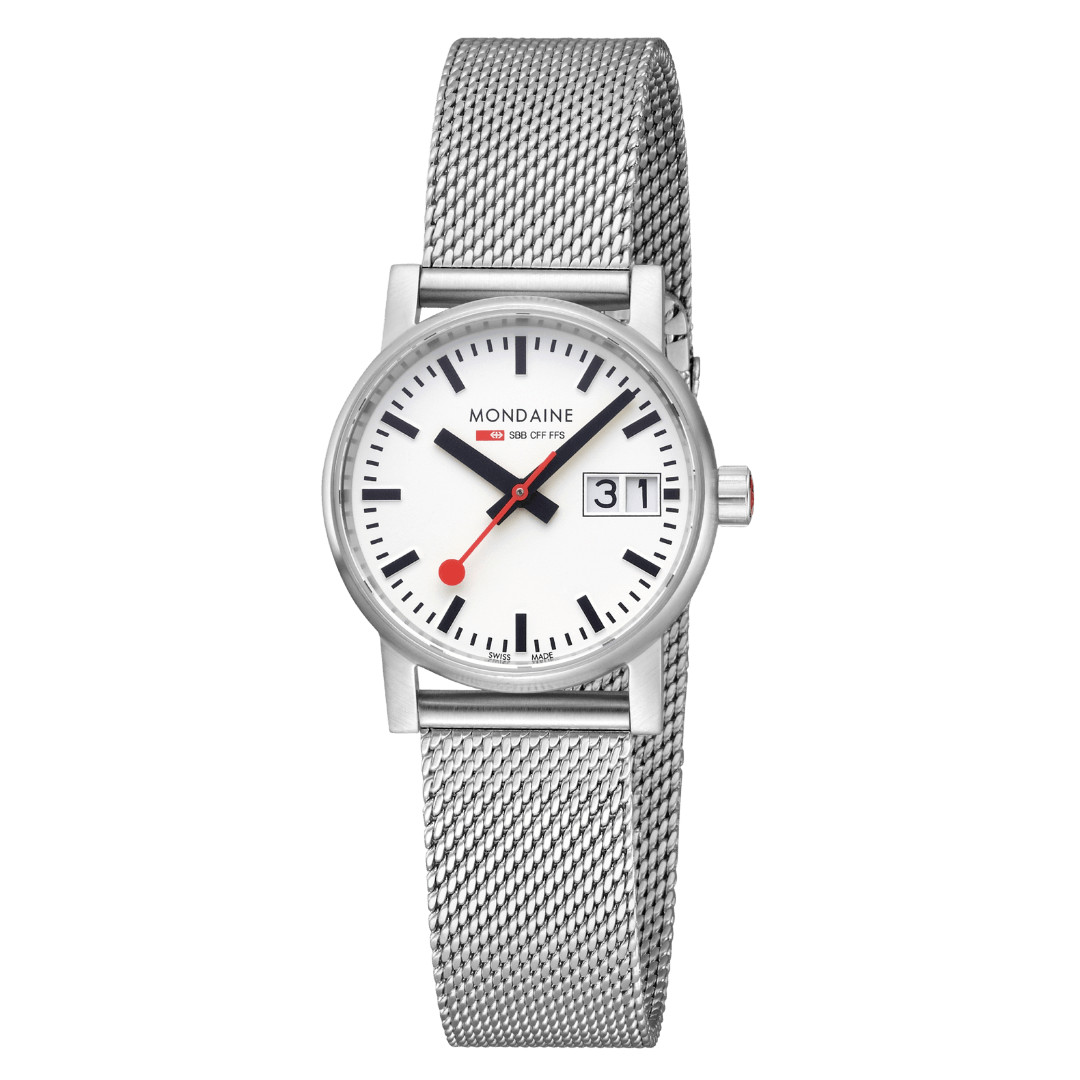 Mondaine Classic Ladies Watch with White Dial and Silver Strap MSE.30210.SM