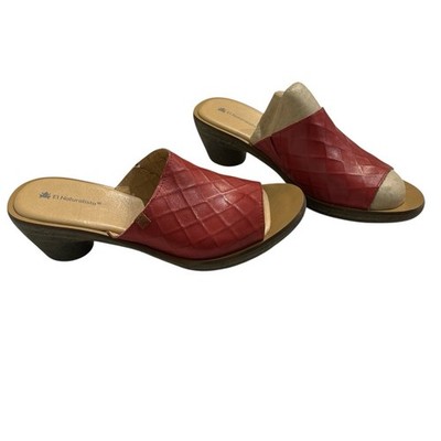 El Naturalista Sandal Womens 38 Aqua Geranio Leather Slip On Block Heel  Shoe