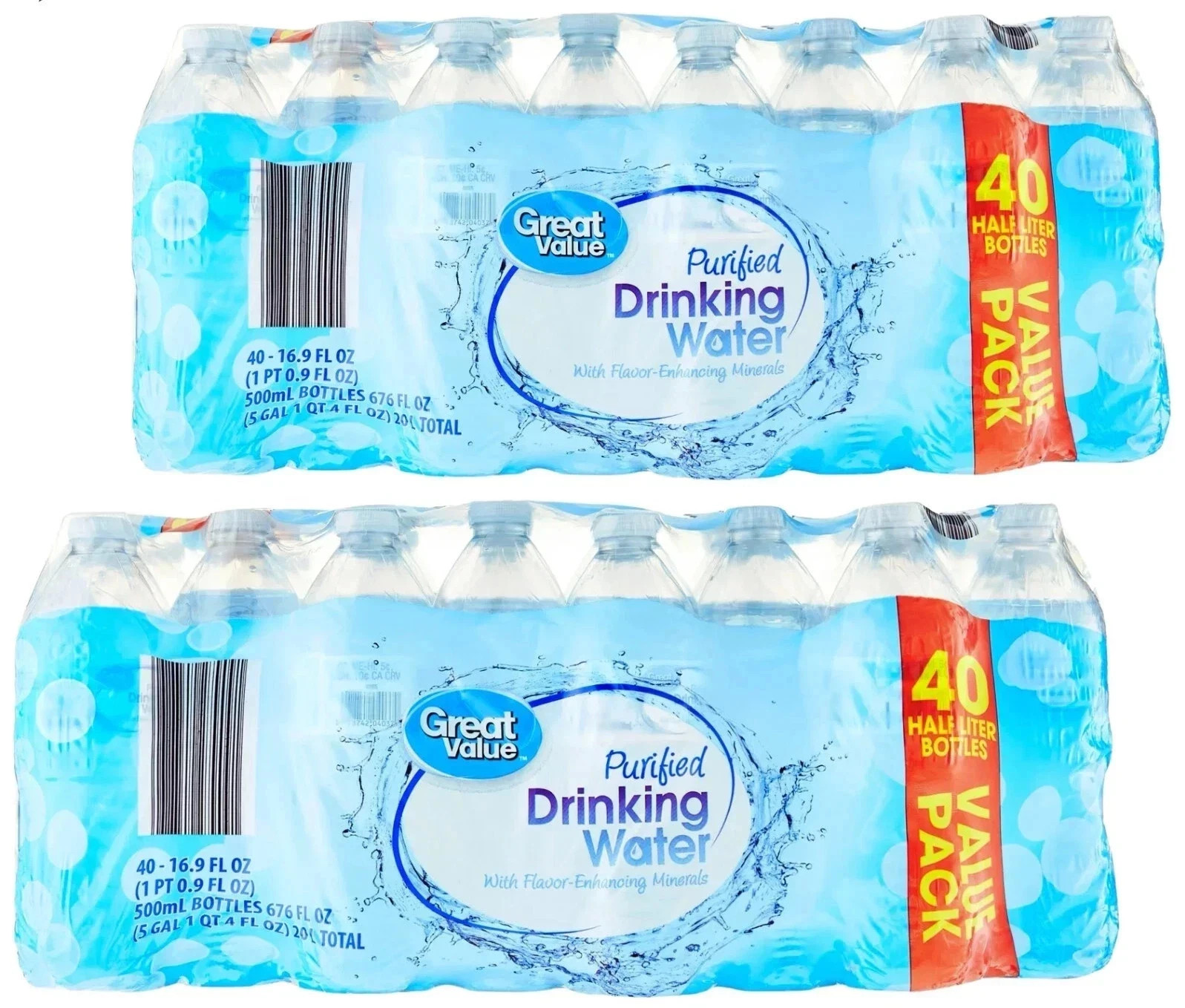 NEW (2 pack) 16.9 Fl. Oz., Great Value Purified Drinking Wat