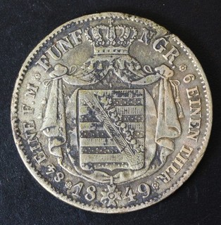 SAXONY ALBERTINE 1/6 Thaler 1849 F Silver 0.521 Friedrich August II. 2746