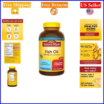 Fish Oil Omega 3 Softgels 1200mg, 230 Count, Heart Support, Gluten-Free