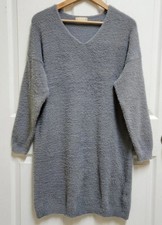 Altar'd State Sweater Dress Sz S Gray Nylon Knit Oversized Long Slv V Neck Fuzzy