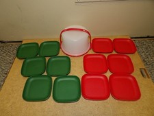 Vtg Tupperware Tuppertoys Cake Taker Red/Green Plates Kids Mini Kitchen 13pc