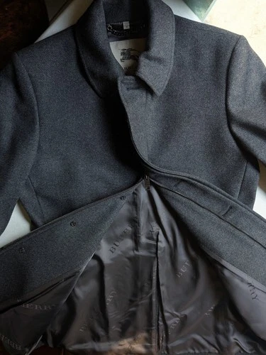 Vintage BURBERRY London Mens Wool Car Coat M Gray Charcoal Nova Check Collar  image 2