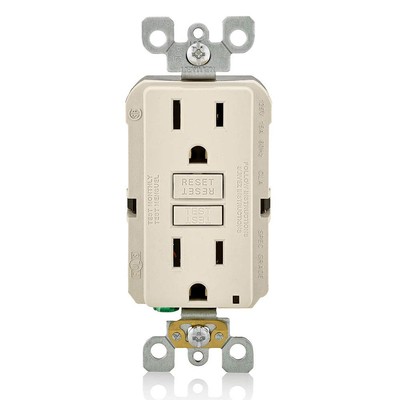 Leviton 15 Amp Light Almond GFCI Outlet Ground Fault Protection Safety Device