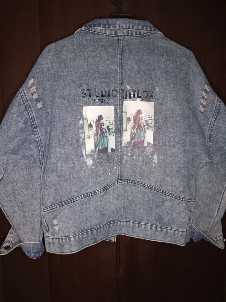 Women's Blue Denim Jacket XL – Rhinestone Back Print - Image 2 of 3