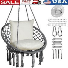 Durable Hand-Woven Macrame Swing Chair W/ Cushions  Complete Hanging Kit New
