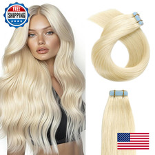 YILITE 20 Pcs Tape-in Hair Extensions 16in Platinum Blonde Real Human Hair Invis