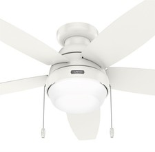 Hunter Fan 52 in Fresh White Low Profile Ceiling Fan w Light Kit and Pull Chain