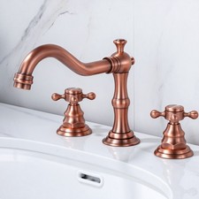 Copper Widespread 3 Holes Bathroom Basin Faucet 2 Handles Vanity Sink Mixer Tap