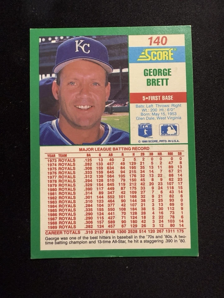 1990 年得分乔治·布雷特 #140 签名亲笔签名美国职棒大联盟卡名人堂 MVP - KC 皇家队 — 第 2/2 张图片