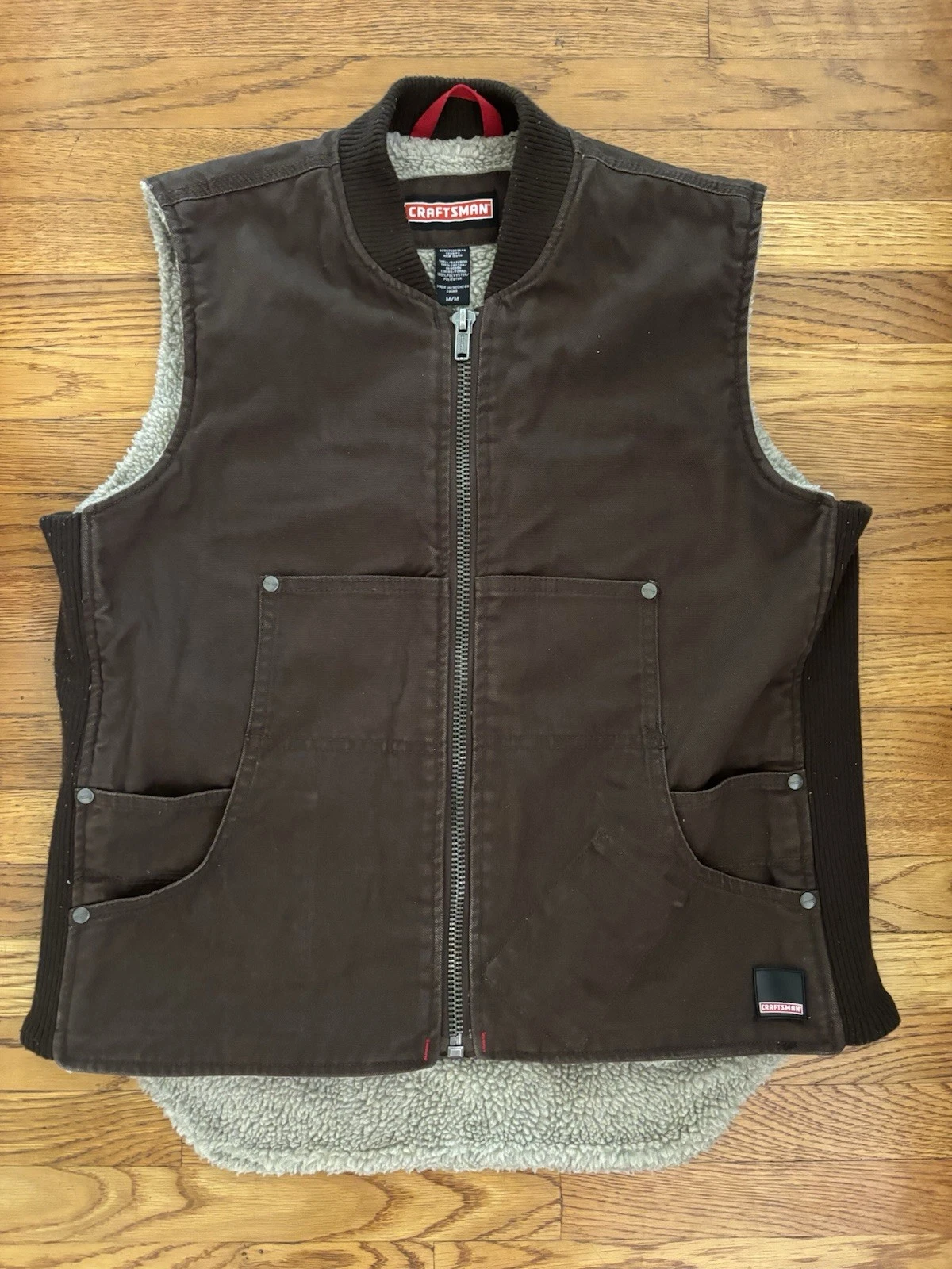 Craftsman Brown Sherpa Lined Full Zip Workwear Vest Size M RN 15099