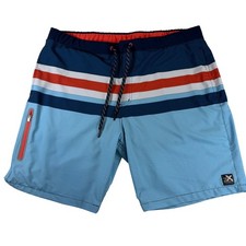ZeroXposur Mens Blue Striped Board Shorts Swim Trunks XL E88041S Side Zip Pocket