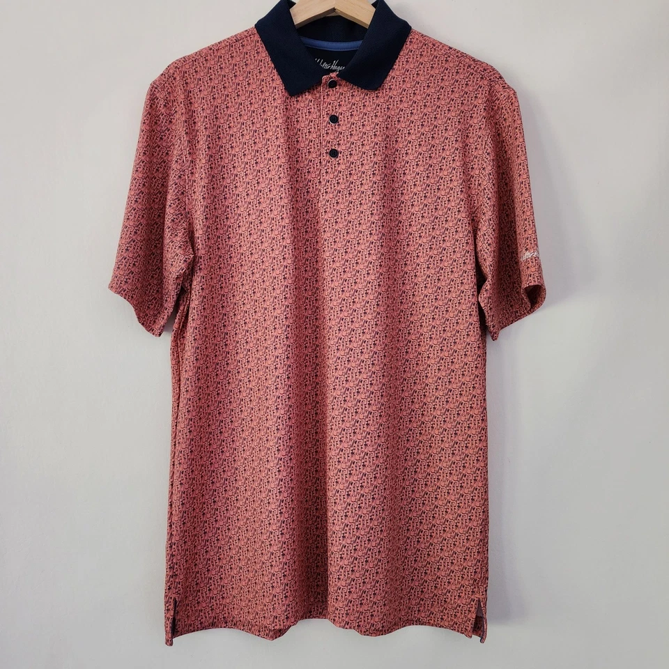 Walter Hagen Performance P11 Bloody Mary Coral 印花高尔夫 Polo 衫男式 S 码 — 第 2/4 张图片