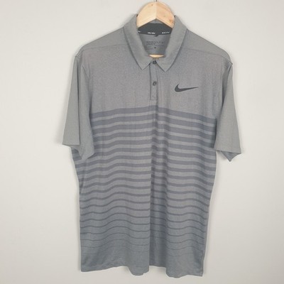 Nike Golf Poloshirt Herren Large Grau Gestreift Performance Modern Dri Fit Sport