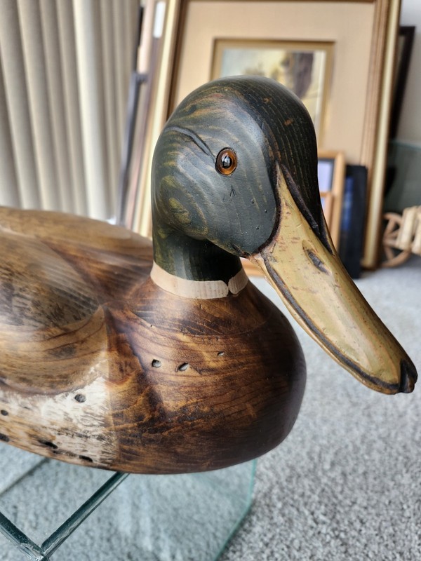 Hand Carved Wood Mallard Duck Hunting Decoy Hand Painted Signed Tom Tabor