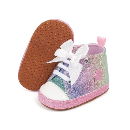 Bowknot Baby Sneaker weiche Sohle Canvas Schuhe Denim, Leopard & Regenbogen Designs - Bild 16 von 24