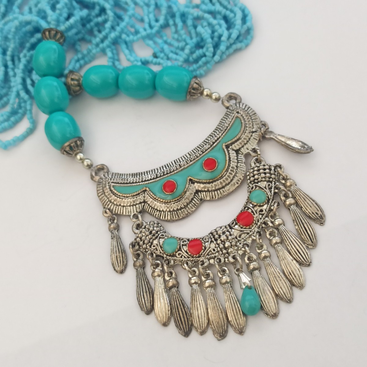Bohemian Necklace Turquoise Multi Strand Beads Statement Boho