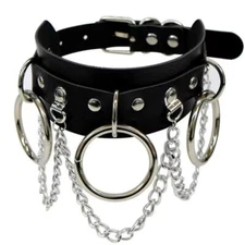Men's Womens Punk Gothic Black Leather Choker Spike Rivet O Ring Collar Necklace