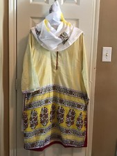 Indian Pakistani Woman Block Print Lawn Cotton Kurti with Matching Dupatta