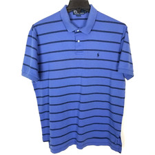 VTG Polo by Ralph Lauren Men Short Sleeve Polo Shirt Size L Blue Striped Cotton
