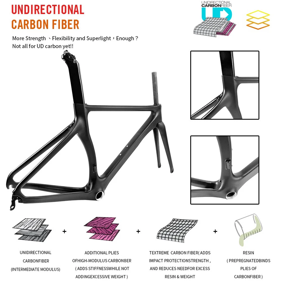 AIRWOLF T1000 Carbon Fahrrad Rahmen Fahrräder 700*28c Aero Straßenrennrad - Bild 3 von 4