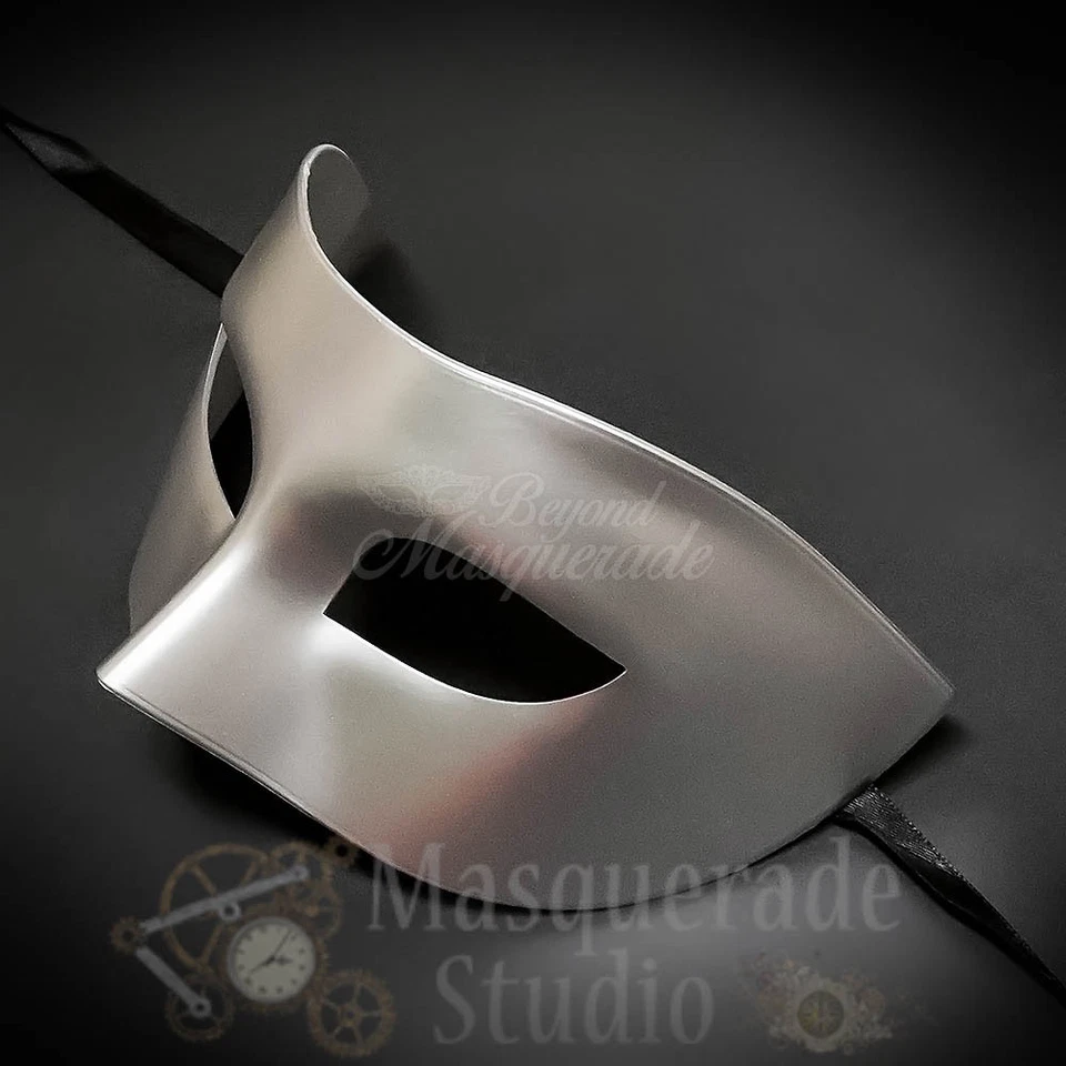 Mens Eye Mask Phantom of the Opera Venetian Minimalist Masquerade Mask [Silver] - Image 3 of 4