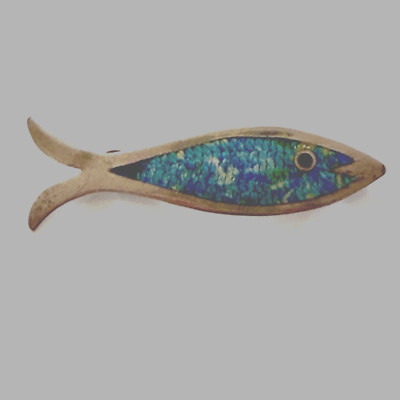 VTG Jeronimo Fuentes TAXCO MEXICO FISH BROOCH PIN Enamel Guillioche 925 Blue