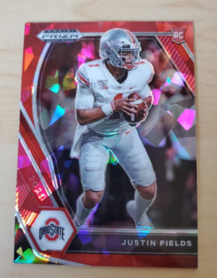 2021 Panini Prizm Draft Picks Justin Fields Red Cracked Ice RC # 121 Bears